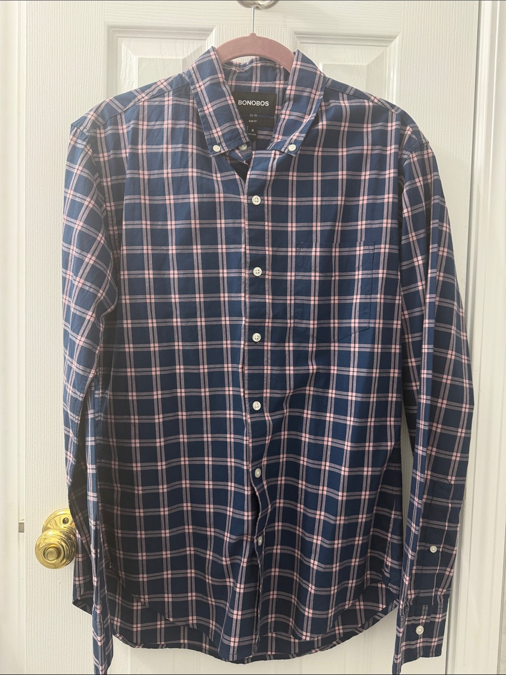 Bonobos Navy and Pink Plaid Button-Down Shirt